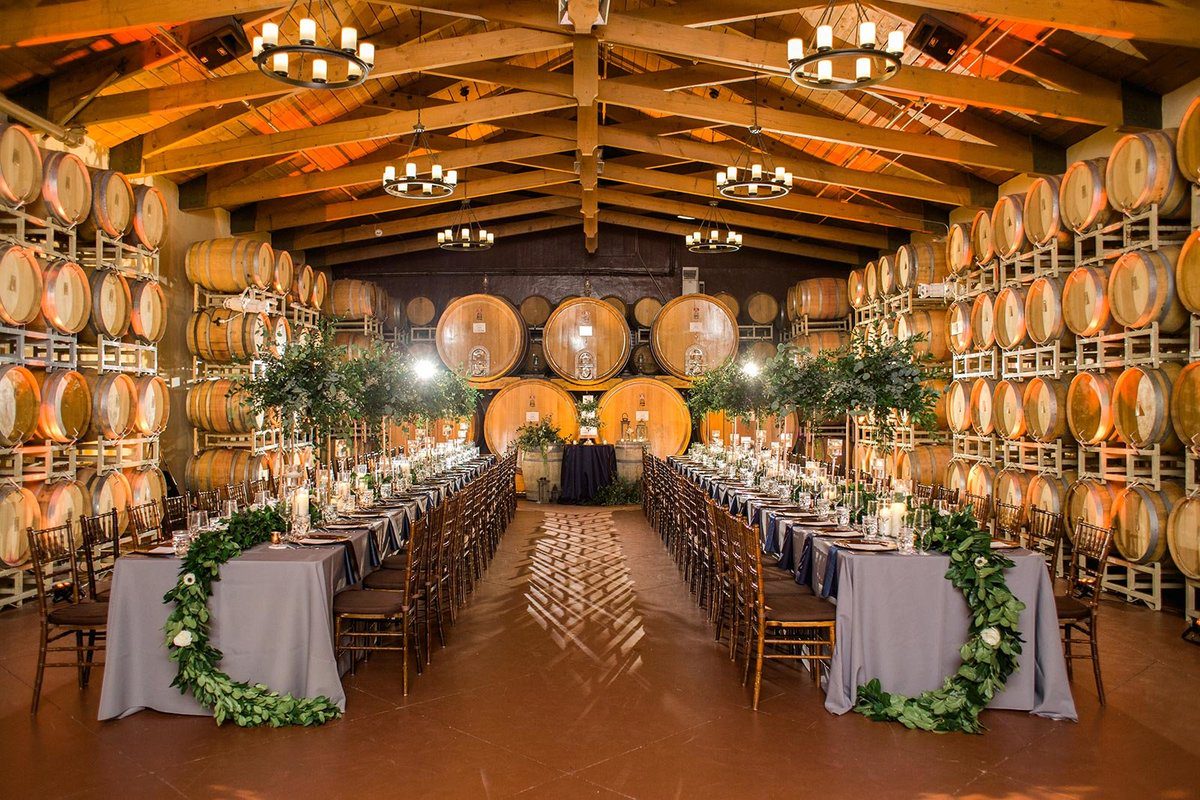 Barrel Room with table setup for a wedding