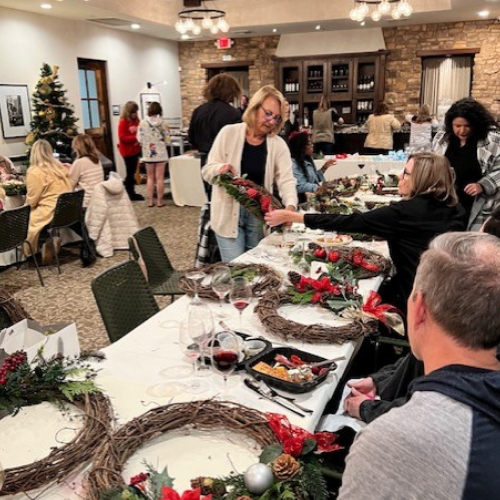 Wreath making workshop, people making wreaths for the holidays